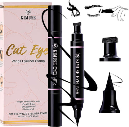 KIMUSE Winged Eyeliner Stamp, Eyeliner Pens for Perfect Wing Cat Eye Stamp Eyeliner Waterproof Smudge Proof, Long Lasting Eye Makeup Liquid Eye Liner (BLACK)