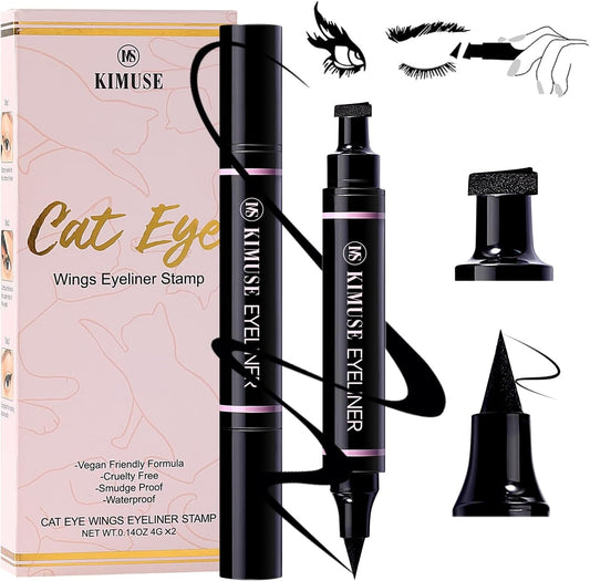 KIMUSE Winged Eyeliner Stamp, Eyeliner Pens for Perfect Wing Cat Eye Stamp Eyeliner Waterproof Smudge Proof, Long Lasting Eye Makeup Liquid Eye Liner (BLACK)