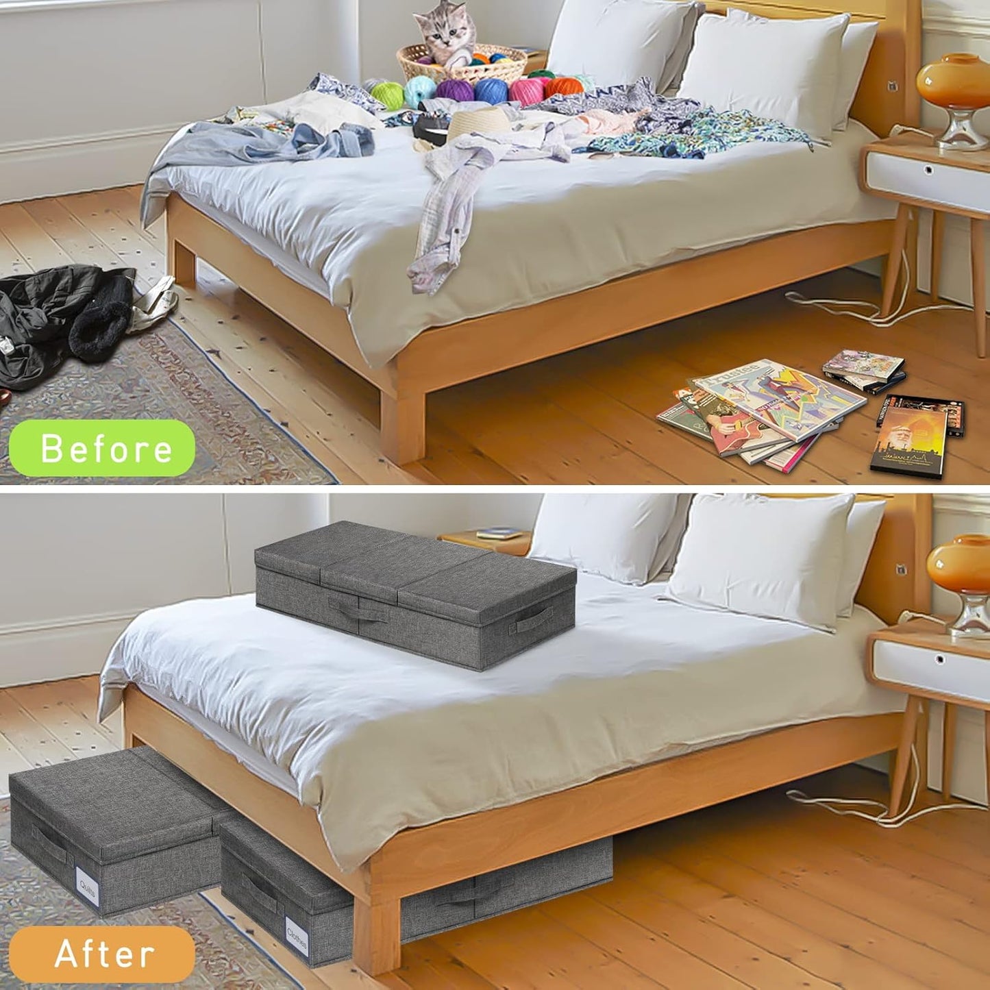 punemi Under The Bed Storage Containers 6 Inch High, 2 Pack Flat Storage Bins With Lids, Large Clothes Storage Sturdy Structure, Apartment Storage Ideas, Home Organization Must Haves, Dark Grey