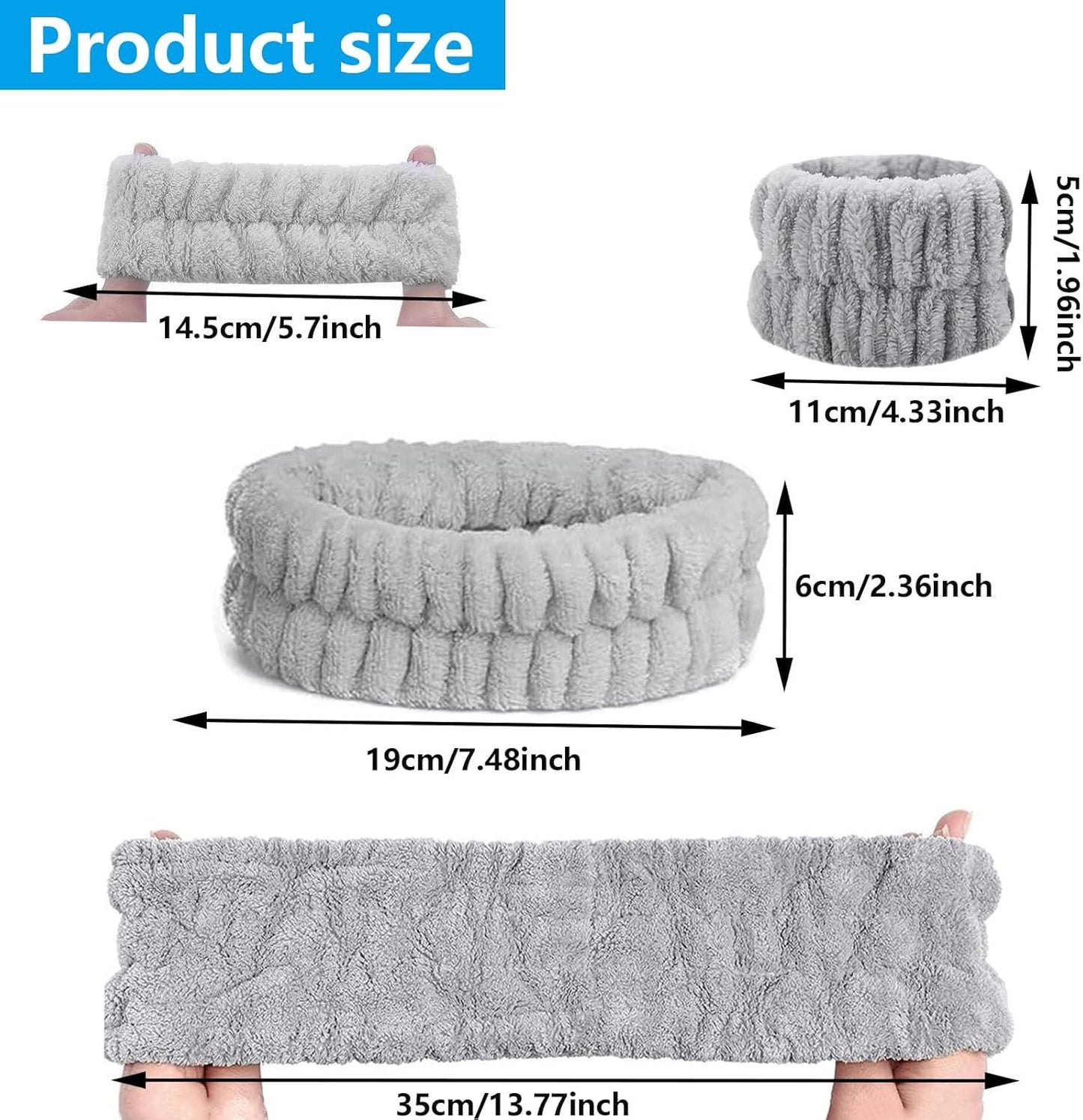Spa Wristbands Headband Set,3 PCS Spa Headband,Face Wash Headband Wrist Band,Makeup Skincare Headband Wrist Bands,for Face Washing, Spa,Shower, Makeup Removal Hair Accessories(grey)