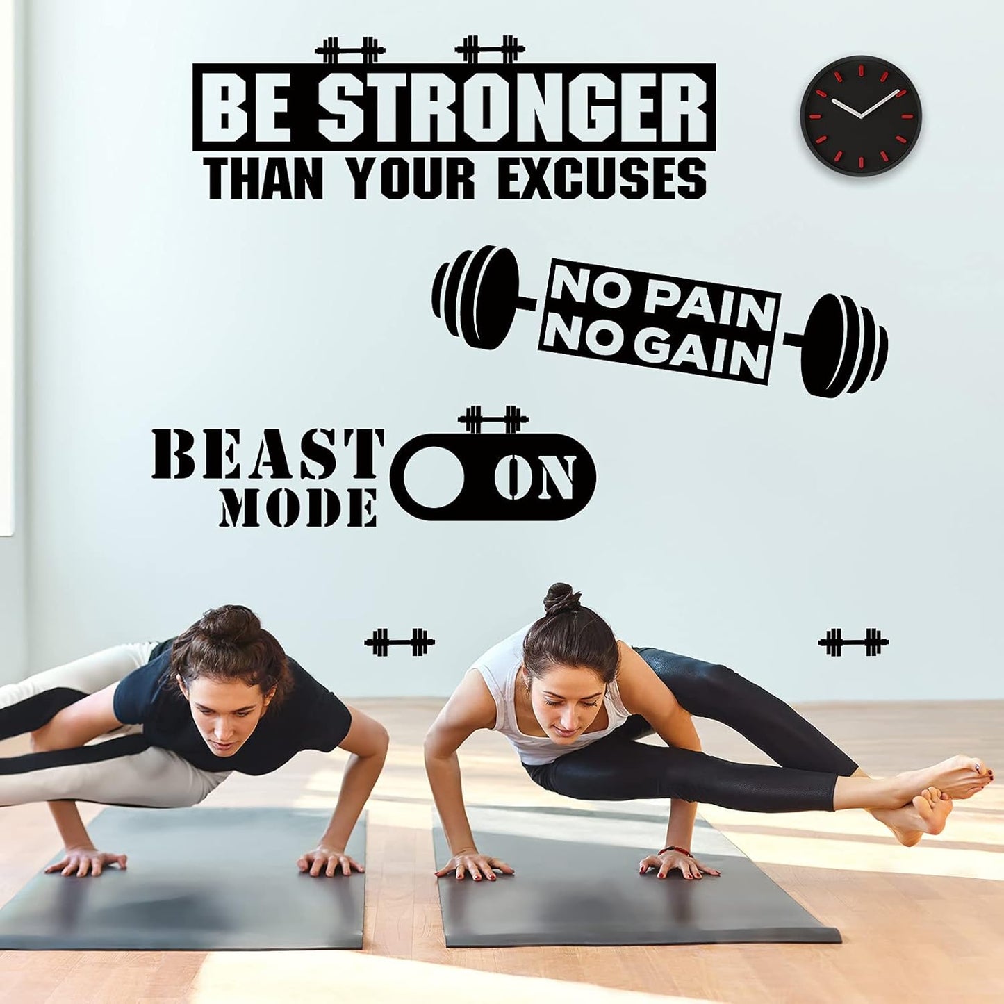 Zonon 3 Pieces Gym Wall Decal, Be Stronger Than Your Excuses, No Pain No Gain Beast Mode Inspirational Quotes Vinyl Wall Art Fitness Exercise Wall Sticker for Gym Office Home Decor