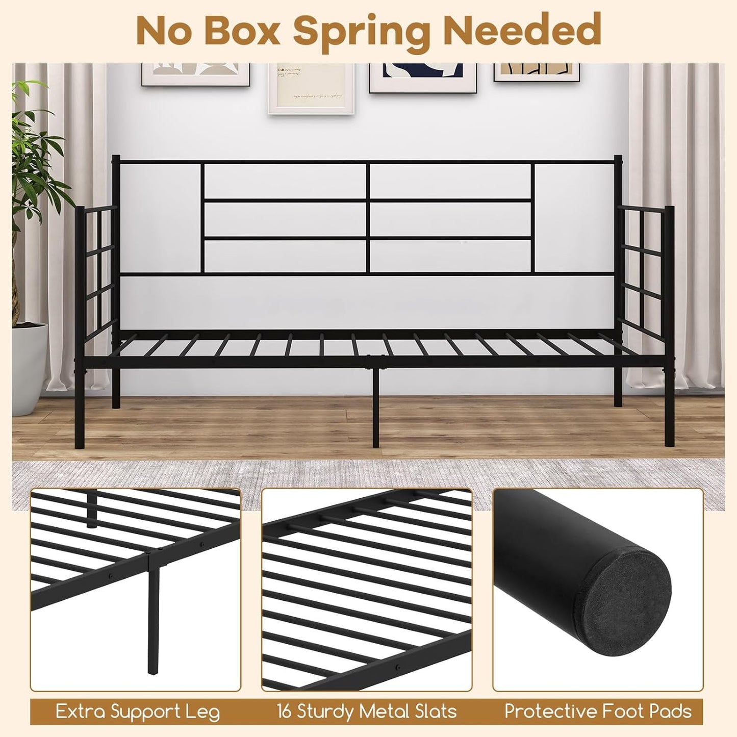 Giantex 2-in-1 Single Daybed, Sofa Bed with Arms & Back, Single Platform Bed with Metal Slat Support for Living Room, Guest Room, No Box Spring Needed