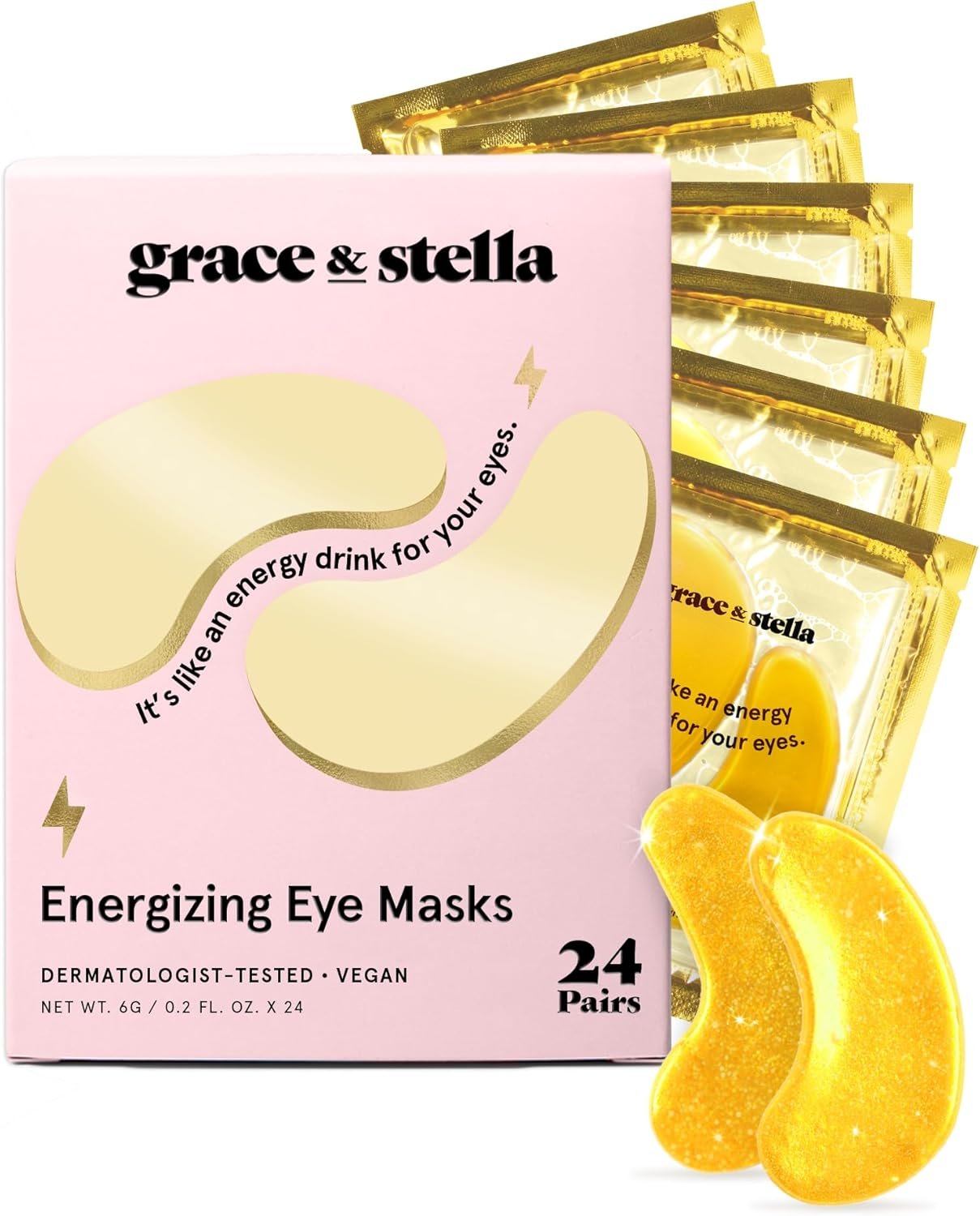 grace & stella Under Eye Mask - Christmas Gifts for Women, Gifts for Mom, Under Eye Patches to Reduce Dark Circles, Puffy Eyes, Eye Bags, Wrinkles, Stocking Stuffers for Women, Vegan (24 Pairs, Gold)