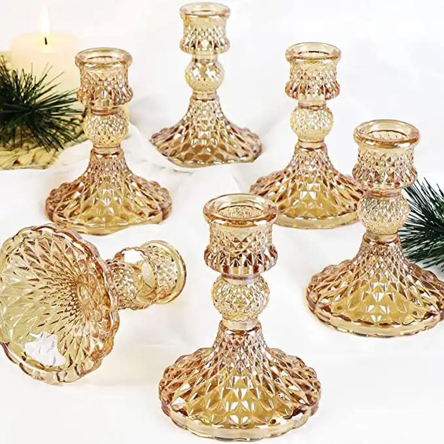 2pcs Candlestick Holders, Taper Candle Holders Glass, Candle Pillar Stands for Table Mantel Wedding Housewarming Gift Home Decoration (Gold 2pcs)