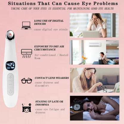 Vowleike Eye Lift Wand, 3 in 1 Vibrating Red Light 98°F to 113°F LCD Display Eye Massager for Dry Eyes, Dark Circles and Puffiness, Electrical Face, Neck Sculpting Pen for Fine Lines and Wrinkles