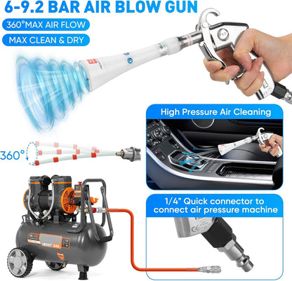 MYPIN Aluminium Car Cleaning Gun with Tapered Nozzle, 6-9.2Bar with 2 Set Nozzle, Pressure Air Blower Blow Gun Producing Powerful Blast of Air for Cleaning Cars, Velvet, Furniture and Carpets