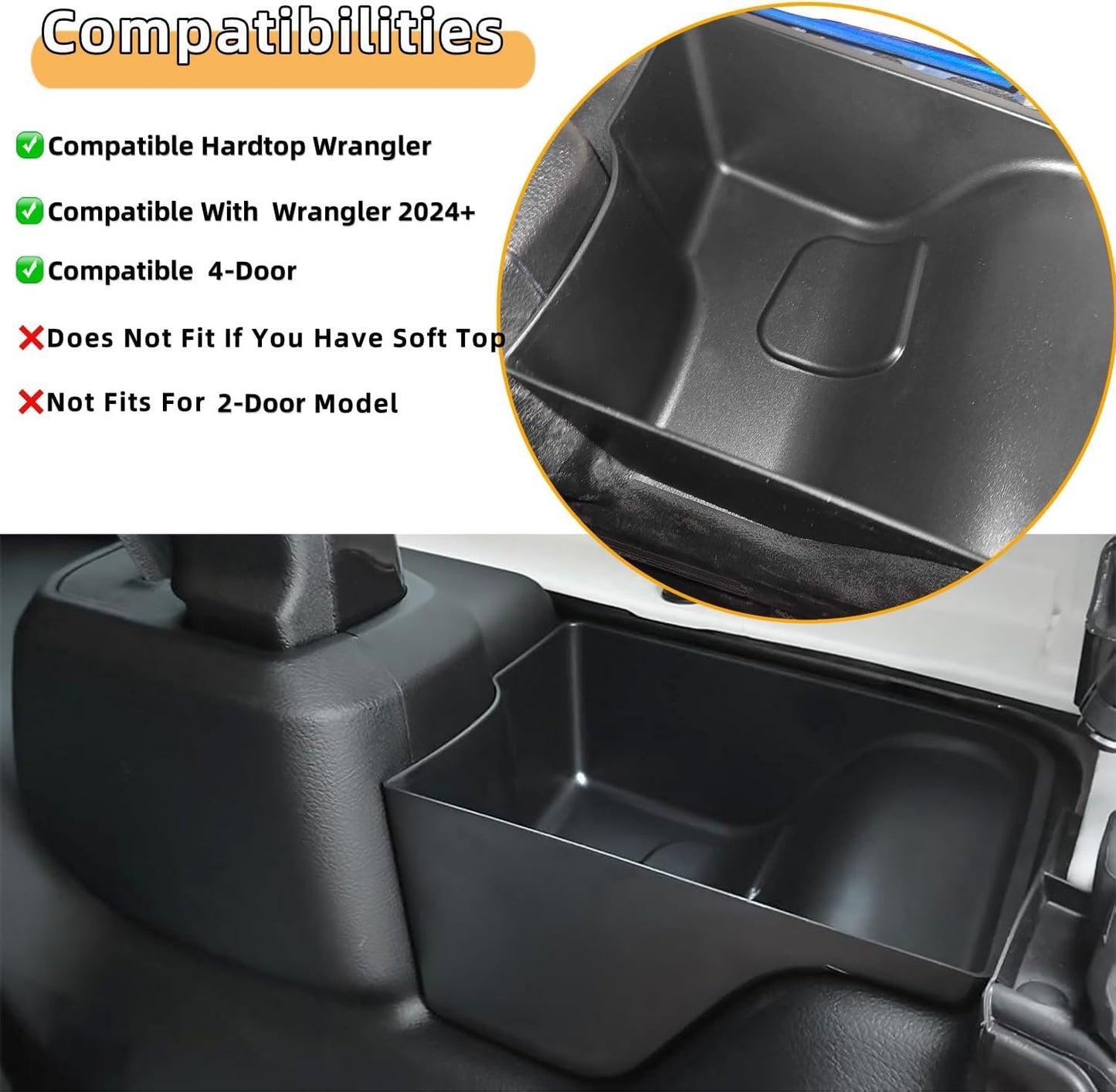 YOCTM Trunk Organizers Tray for 2024 2025 Jeep Wrangler JL JLU 4xe Sports Rubicon Tailgate Rear Cargo Side Storage Box Black Interior Accessories 2-PACK