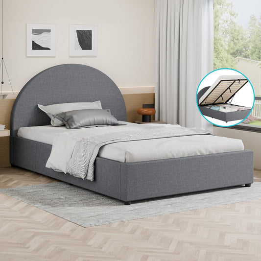 ALFORDSON Bed Frame, King Single Size Bed Frame with Padded Headboard, Grey Fabric Howell Gas Lift Bed Frame with Storage for Bedroom, Apartment, Living Room and Office