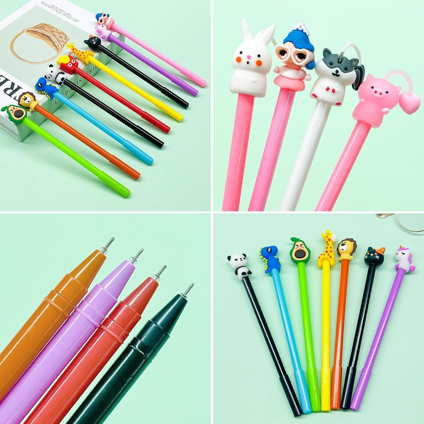 Taefuhnn 12 Pcs Novelty Cute Pens Bulk for Kids Party Bag Fillers, 0.5mm Black Gel Ink Fun Cartoon Ballpoint Pens Bulk for Kids Birthday Return Gifts, Stationery Party Favors, Classroom Supplies