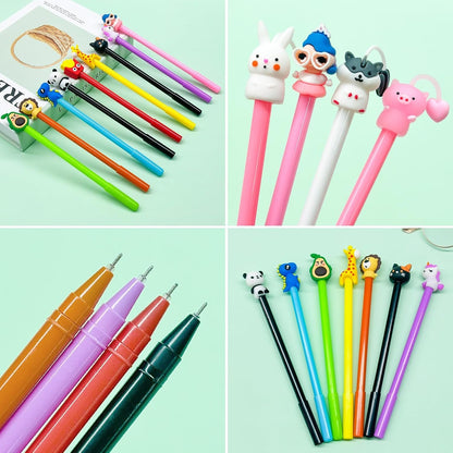 Taefuhnn 12 Pcs Novelty Cute Pens Bulk for Kids Party Bag Fillers, 0.5mm Black Gel Ink Fun Cartoon Ballpoint Pens Bulk for Kids Birthday Return Gifts, Stationery Party Favors, Classroom Supplies
