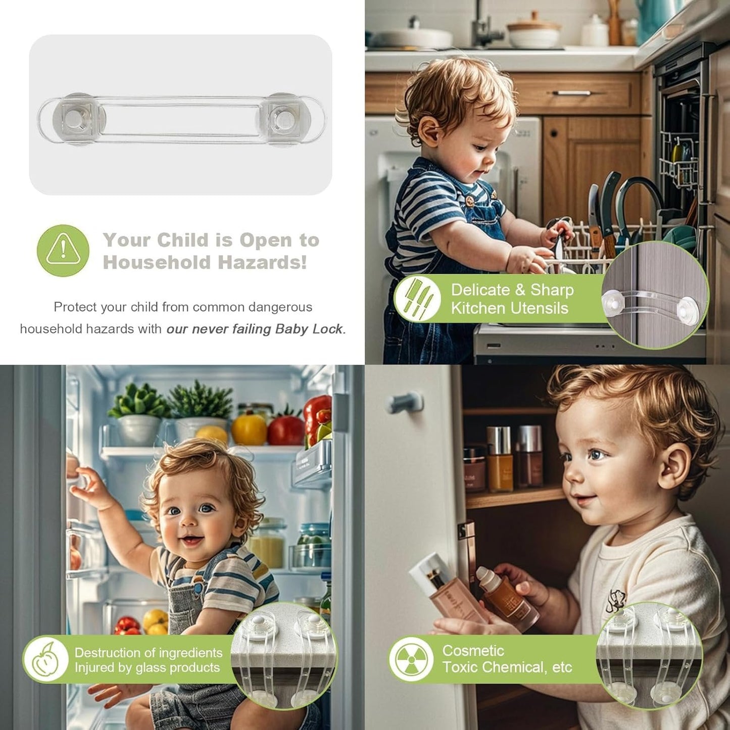 HKYLRAT 10 PackChild Safety Cabinet Locks,Baby Proofing Latches to Cabinets Drawer Door Fridge Oven Toilet Seat Kitchen Cupboard Appliance Trash Can, Adjustable Strap No Drill No Tool (10x 11.3cm)