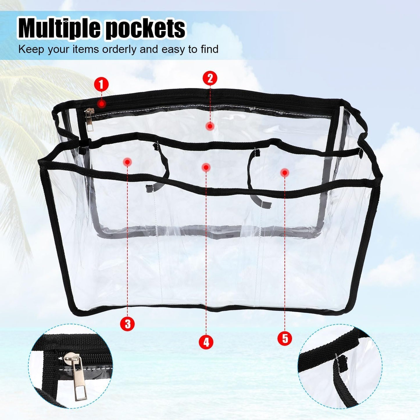 PEUTIER Clear Beach Bag Organizer for Bogg Bag, Waterproof Beach Bag Organizer Insert Tote Bag Organizer Divider Accessories for Bogg Bag X Large Size