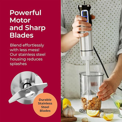 Mueller Immersion Blender Handheld - 8 Speed Stainless Steel Electric Hand Blender, 3 in 1 Emulsion Blender Handheld with Turbo Mode, Stick Blender Emulsifier for Kitchen for Soup, Smoothie, Puree
