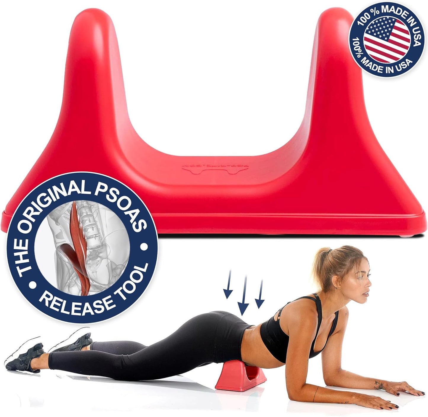 PSO-RITE Psoas Muscle Release and Deep Tissue Massage Tool - Psoas, Back, Hip Flexor Release Tool - Sunset Red