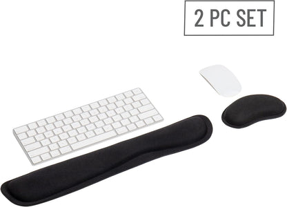 Mind Reader Gel Wrist Rest, Ergonomic Memory Foam Support Cushion Set for Keyboard and Mouse, Non-Slip Rubberized Base, Helps Relieve Tension, Black