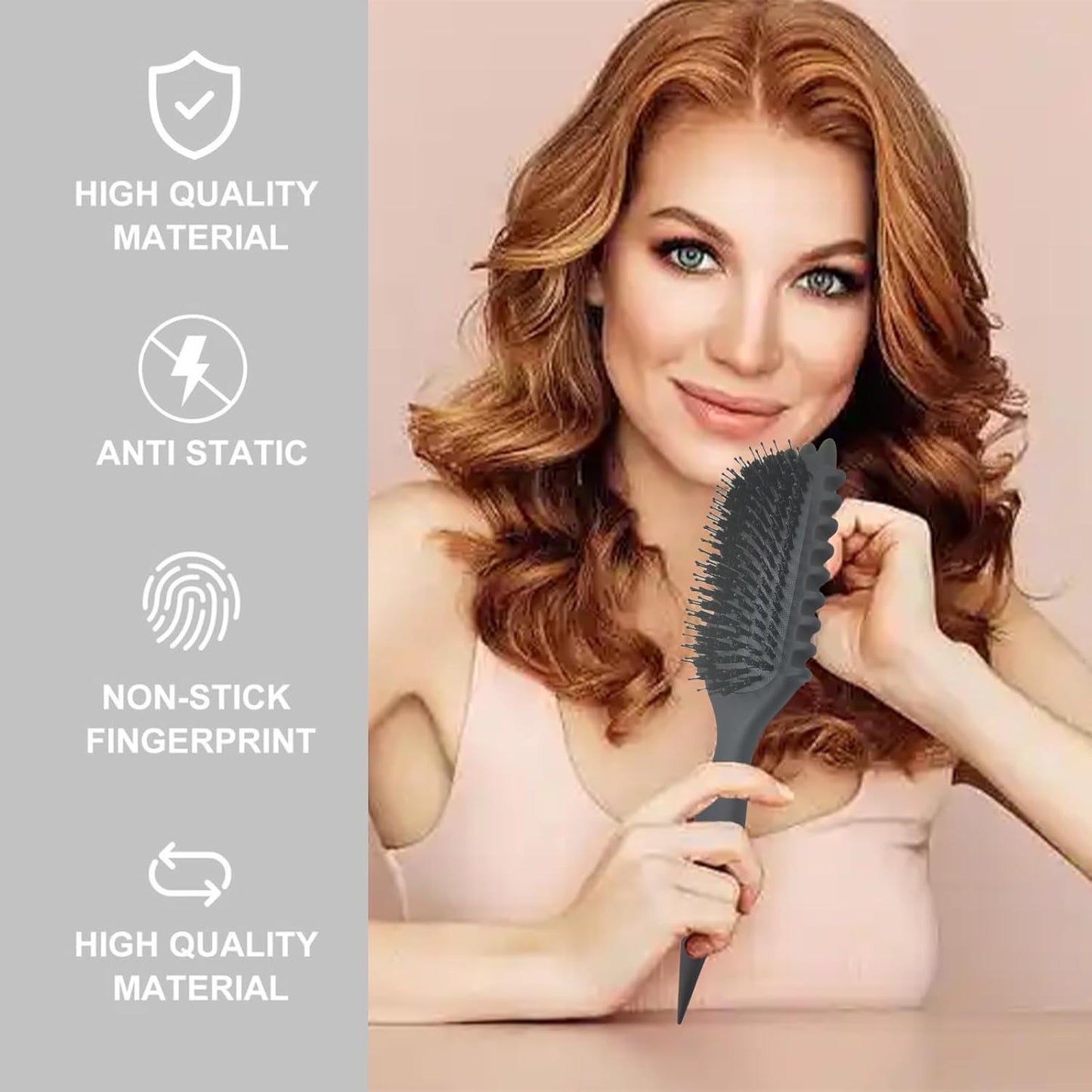 JOIYHY Curved Hair Brush, Curly Hair Brush, Brush for Hair Bounce, Professional Detangling Hair Brush for All Hair Types (Black)