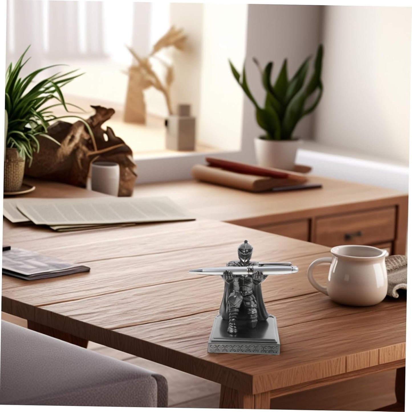 HOODANCOS 1 Set Knight Statue Pen Holder Set Unique Decorative Desk Accessory with Fountain Pen for Workspace Organization and Elegant Presentation