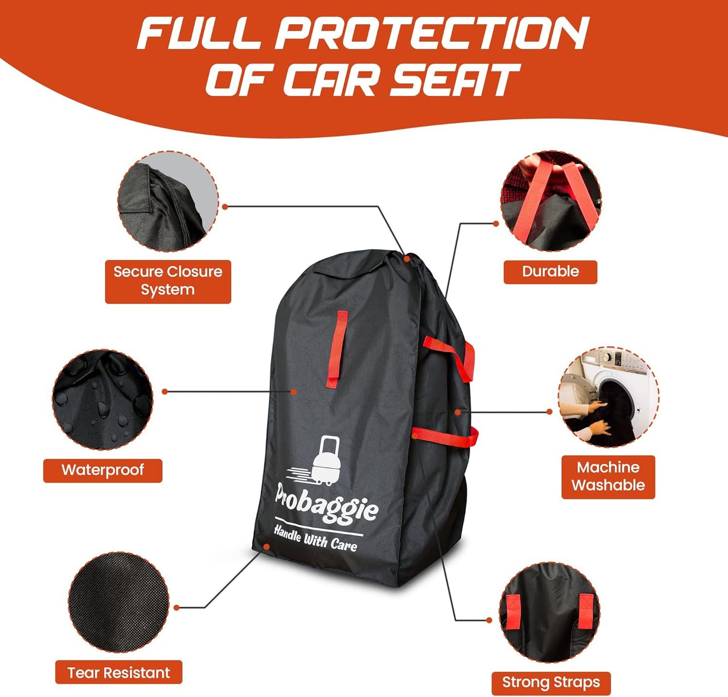 Car Seat Travel Bag for Airplane - Foldable Gate Check Car Seat Bag for Air Travel - Durable Infant Bag Cover with Adjustable Straps - Convertible Car Seat Backpack, Infant Carrier and Booster Seat