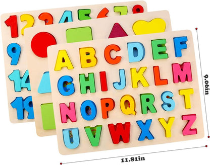 LENNYSTONE Wooden Puzzles for Toddlers, Wooden Alphabet ABC Numbers Shapes Puzzles Boards Early Educational Learning Toys for Kids Age 3 4 5 6 7 Years Old, Chunky Letters Jigsaw Puzzle