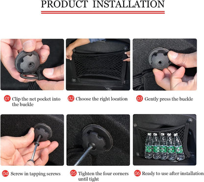 2 Pack Universal Mesh Cargo Netï¼ŒBetterJonny Stretchable Elastic Automotive Cargo Nets with 8 Pieces Mounting Screws and Hooks for Car Trunk Storage Mesh Pocket Net(Black)