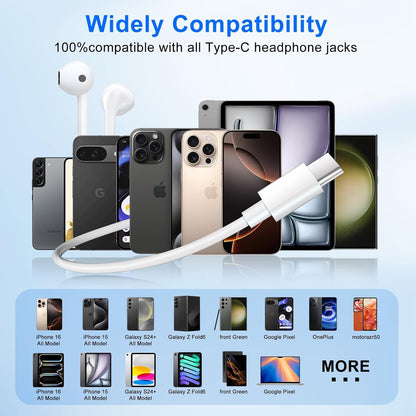 USB C Headphones,Wired Headphones HiFi Stereo Earphones with Microphone and Volume Control, in-Ear Earbuds Wired Earphones for iPhone 16/15/Pro/iPad/Google Pixel Samsung