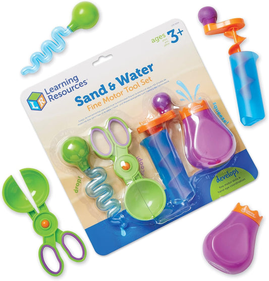 Learning Resources Sand & Water Fine Motor Set, Construction Toy, 4 Pieces, Ages 3+ (LER5559)