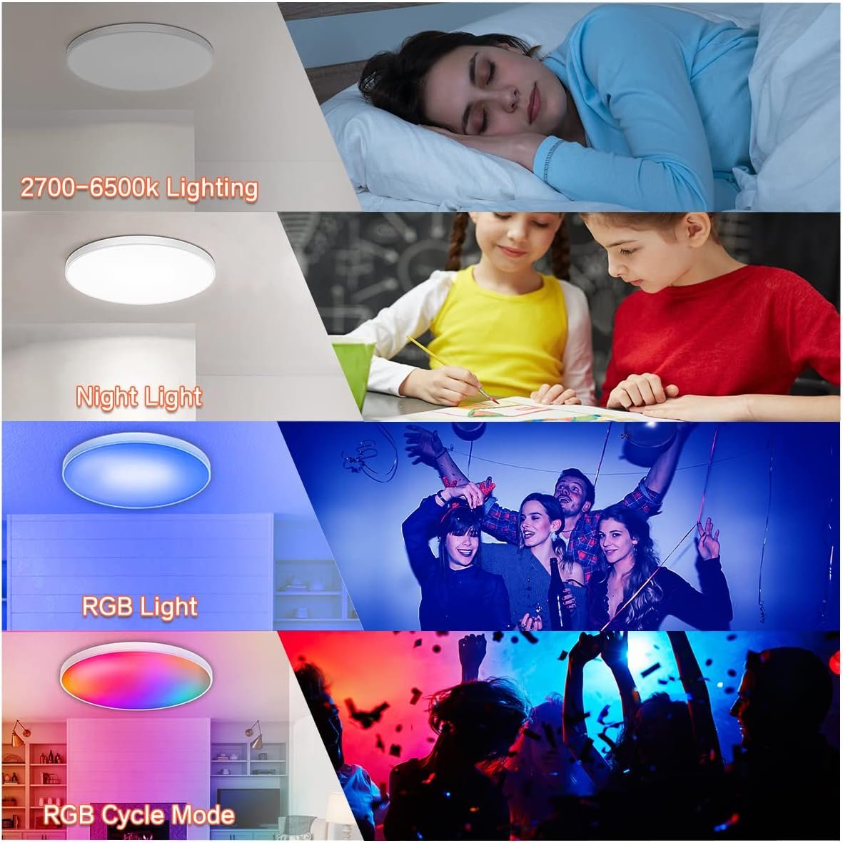 Hitish RGB Ceiling Light, 30W 2200LM Smart Ceiling Light with Remote & Smart APP Control, 2700-6500K Dimmable Color Changing LED Light Fixture Compatible with Alexa Google Home for Bedroom Living Room