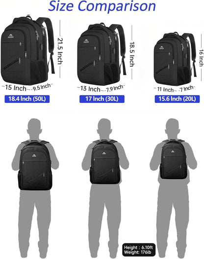 MATEIN Extra Large Business Travel Anti Theft Laptop Backpack, 18 Inch TSA Airline Approved Carryon Backpack for Women Men, Work Bag with USB Port and Luggage Strap, Black