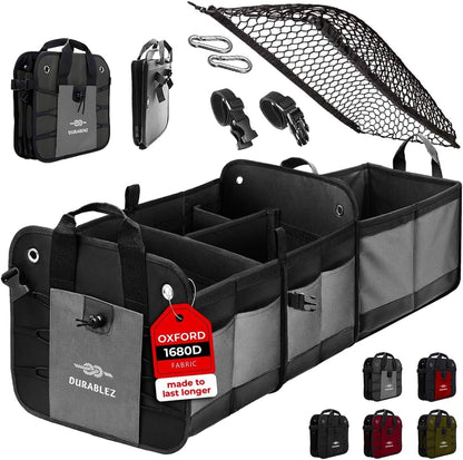 Large Car Trunk Organizer - Trunk Storage - Modular Detachable Configurable Collapsible - for SUV Minivan Truck Sedan Van - 3 Compartment XL, Two Shades of Gray