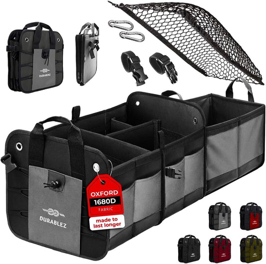 Large Car Trunk Organizer - Trunk Storage - Modular Detachable Configurable Collapsible - for SUV Minivan Truck Sedan Van - 3 Compartment XL, Two Shades of Gray