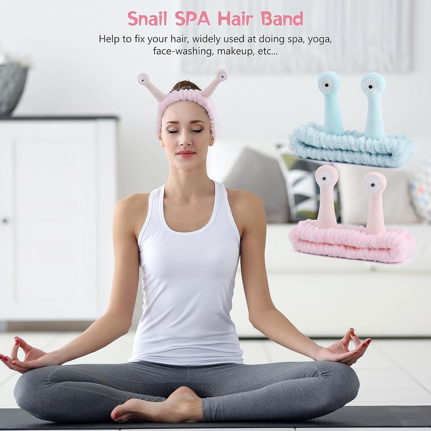 Umshlem 2 Pack Face Wash Headband Snail Spa Hair Bands Makeup Headbands Cartoon Cute Coral Fleece Elastic Headband Creative Hair Accessories for Washing Face Shower Beauty Skincare - Pink and Blue
