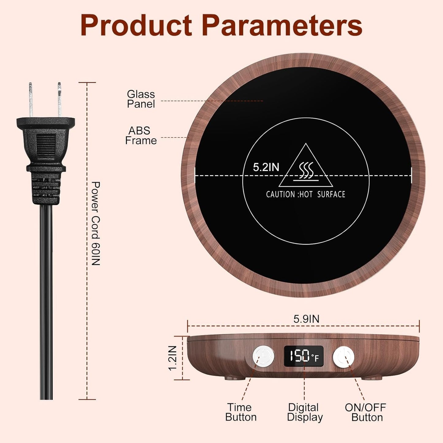 Mug Warmer Coffee Warmer for Desk with 3Temperature Control 130 ℉/150 ℉/176 ℉,2-12Hrs Auto Shut Off,Mug Warmer for Beverage, Coffe Cup Warmer for Home & Office Ideal for Coffee Lovers(Woodgrain Color)