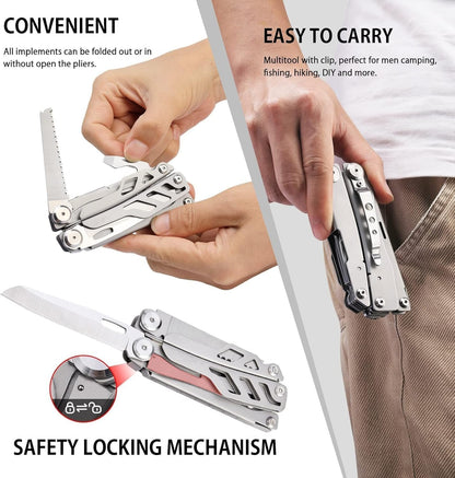 Fathers Day Dad Gift Idea,16-in-1 EDC Multi Tool with Pocket Knife, Foldable Utility Knife Multitool with Safety Locking, Needle Nose Pliers and Wire Stripper Tools, Gifts for Dad, Fishing, Camping