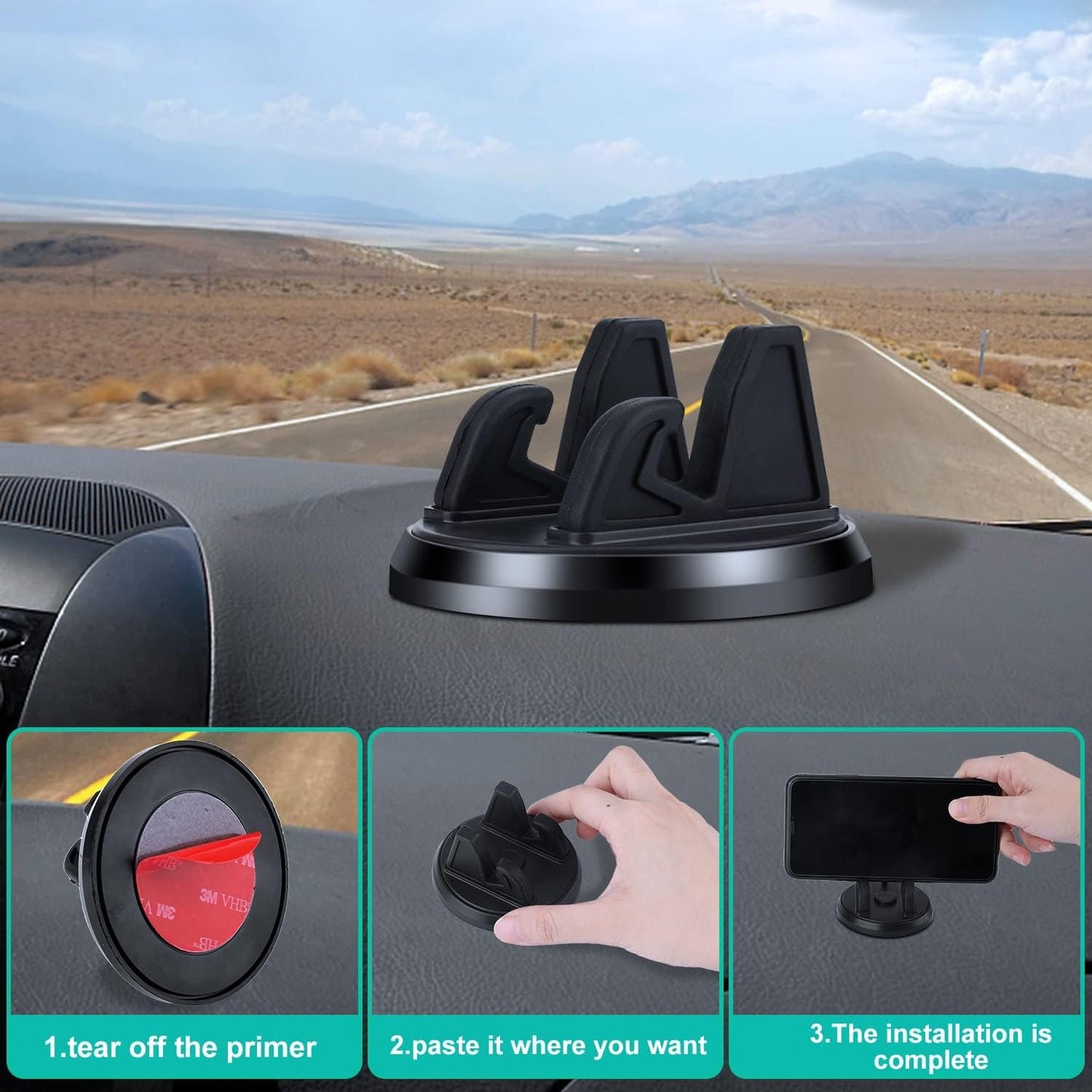 KINBOM Universal Mobile Phone Holder, 360° Arbitrary Rotation Car Phone Holder Dashboard Silicone Non-Slip Dashboard Phone Holder for Car Dashboard (Black)