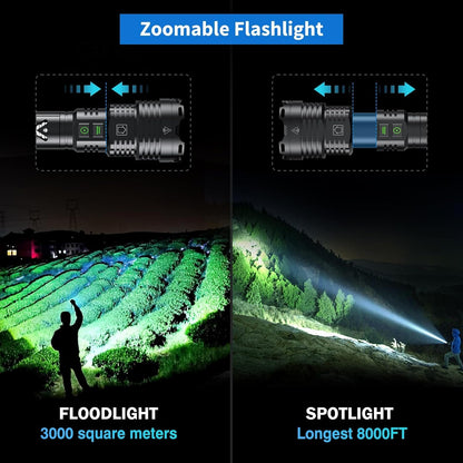 Gehavin Flashlights High Lumens 150000 Rechargeable, XHP160.5 Super Bright LED Flashlight, Tactical Flashlight with Zoomable, Waterproof, 6 Modes for Camping and Emergencies