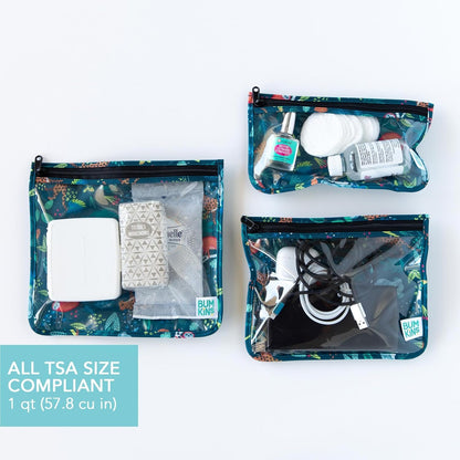 Bumkins Travel Bag, Toiletry, TSA Approved Pouch, Zip Bag, Quart Size Airline Compliant, Clear-Sided, Baby, Diaper Bag Organization, Makeup, Accessories, Packing, Set of 3 Sizes, Jungle