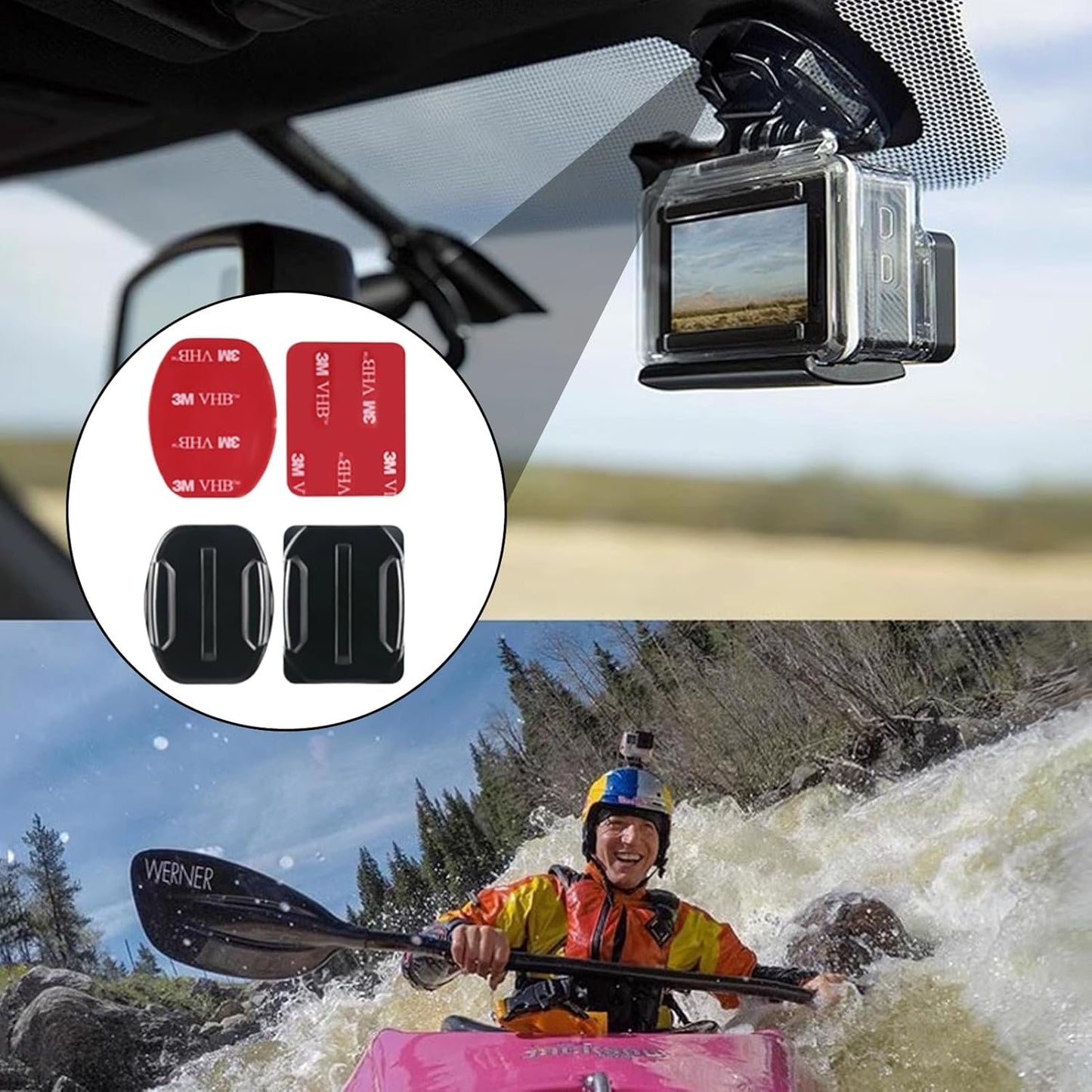 8 Sets with 4 Adhesive Mounts & 4 Adhesive Pads Helmet Mount, Go Pro Fixed Base for Go Pro 3 3+ 4 5 6 7 8 9 10 11 12 Action Cameras Connect with Car Kayak Surfboards - Flat