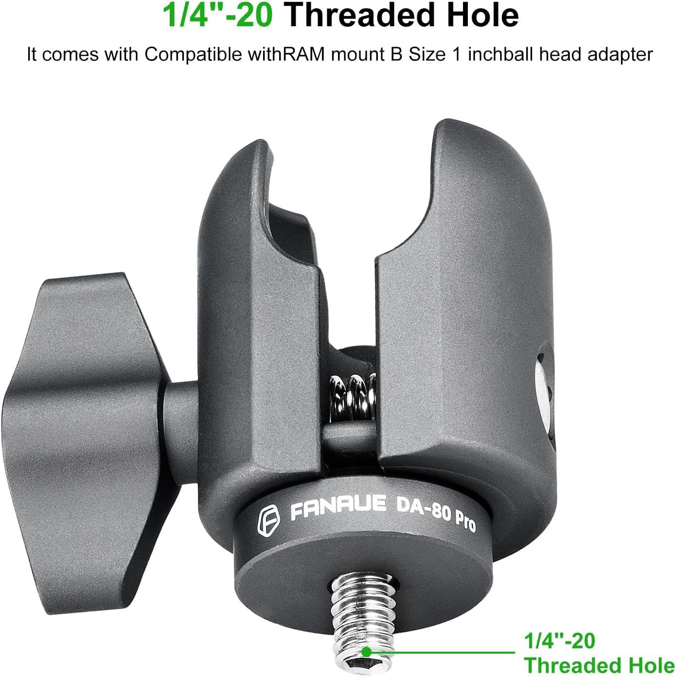 FANAUE Single Socket Arm with 1/4”-20 Metric Thread Compatible with RAM Mounts B Size Double Socket Arm
