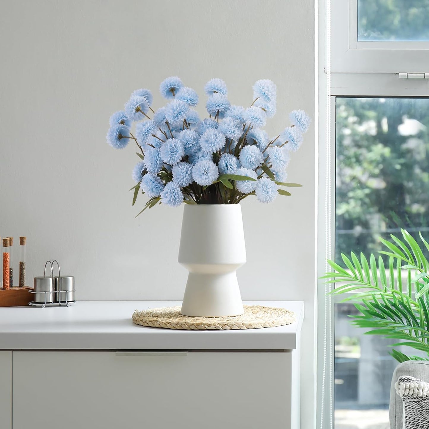CHICNOOK Faux Kiku Flower,Blue 12 Stems Slik Small Chrysanthemum Flowers, Artificial Pompon Mums for Spring Floral Arrangements, Aesthetic Room Decor,Table Centerpieces,Wedding,Bouquet,Vase