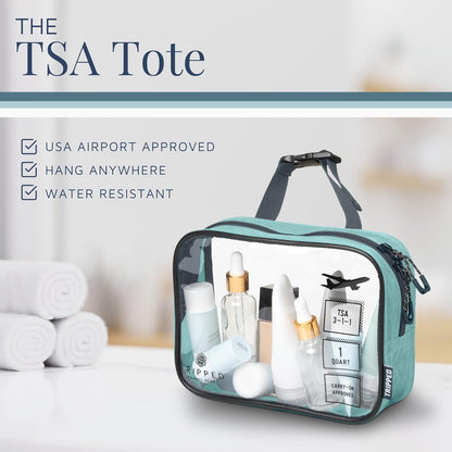 Toiletry Bag Kit Set: Hanging Travel Toiletry Bag + 311 TSA Cosmetic Liquid Bag + Ultralight Accessory Organizer Pouch, Turquoise, 3 Piece Toiletry Set