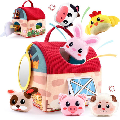 Générique Plush Barn Farm Animals, Stuffed Toy Pretend Play Set, Fun Learning Child Safe Hand Development with Mirror for Kids, Toddler, Boys, Girls, Preschool Children