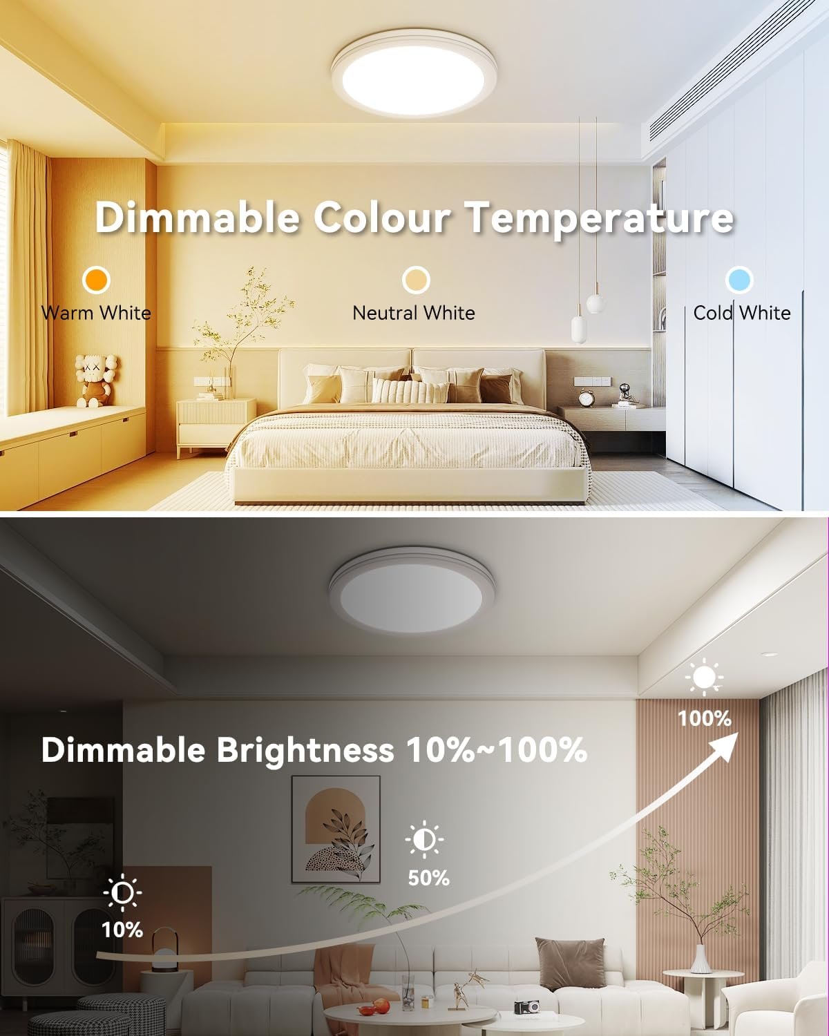 Aphyni RGB LED Ceiling Light Fixture with Remote, 3600LM Flush Mount Light Fixture, DIY Colors, Disco Mode, 3000K-6500K Dimmable Ceiling Lights for Bedroom, Living Room, Smart App, 15.8 Inch 36W White