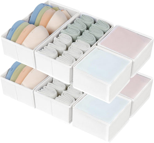 DIMJ 8 PCS Drawer Organizer Sock Organizer Underwear Drawer Organizer Divider Wardrobe Clothes Organizer Collapsible Closet Organizers Storage Box for Sock, Ties, Panties(White)