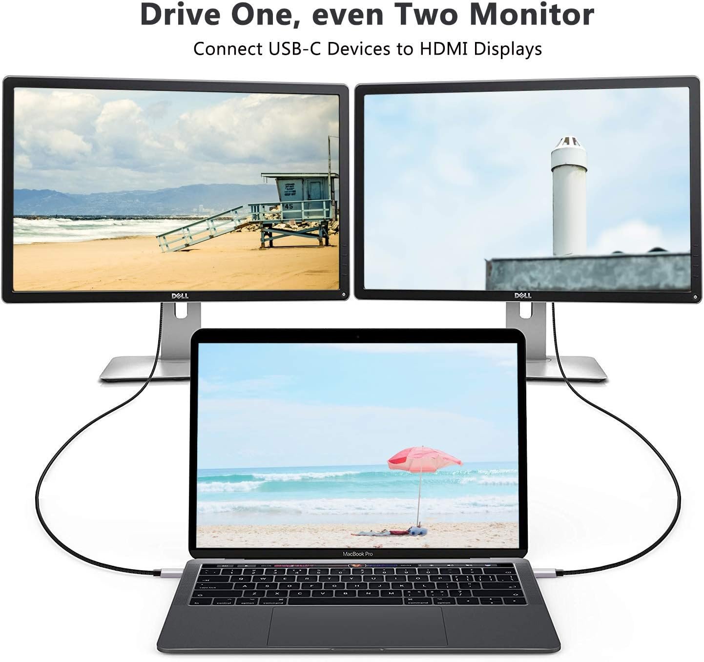 USB C to HDMI Cable, CLDAY USB Type-C to HDMI Cable Thunderbolt 3 Port 4K for New MacBook/pro iPad Pro 2018 iMac Chromebook Pixel Dell XPS 13/15 Galaxy S8/S9 S8/S9 Plus Note8(6.6ft)