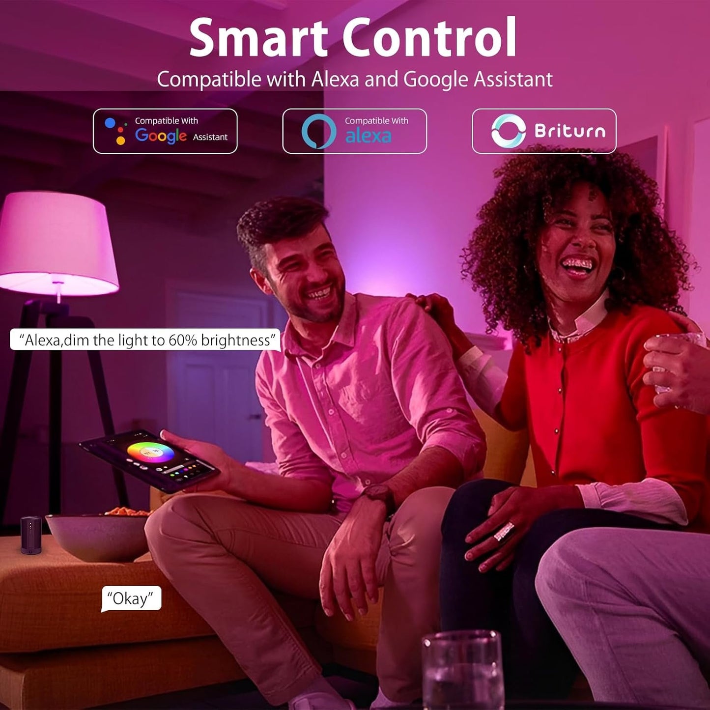 Tenmiro Smart Light Bulbs, 9W A19 Color Changing Light Bulb Work with Alexa, Google Assistant & Google Home, Music Sync WiFi & Bluetooth LED Bulbs Dimmable 800LM