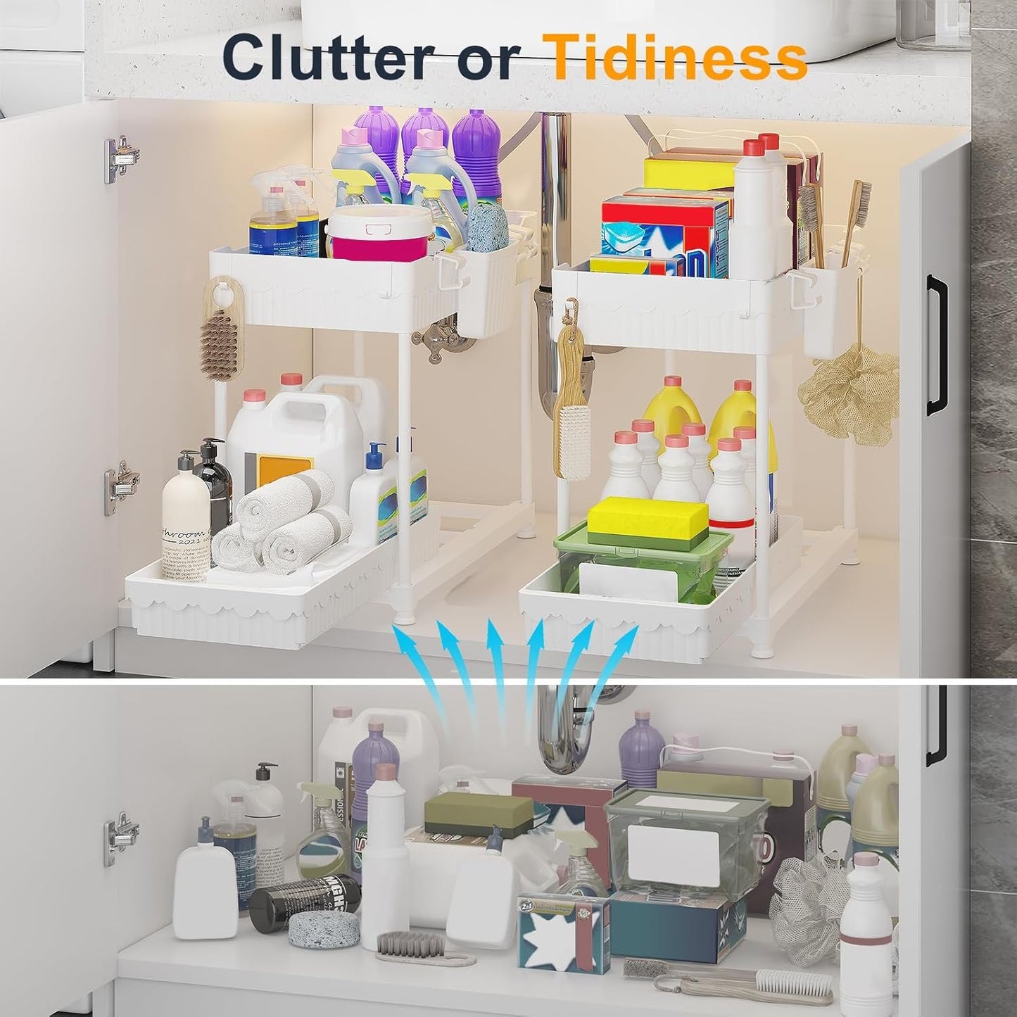 Sevenblue Under Sink Organizer and Storage, 2 Tier Sliding Bathroom Organizers, Multi-Use Under Sink Organizer for Bathroom and Kitchen (Plastic)…