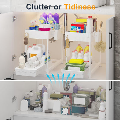 Sevenblue Under Sink Organizer and Storage, 2 Tier Sliding Bathroom Organizers, Multi-Use Under Sink Organizer for Bathroom and Kitchen (Plastic)…