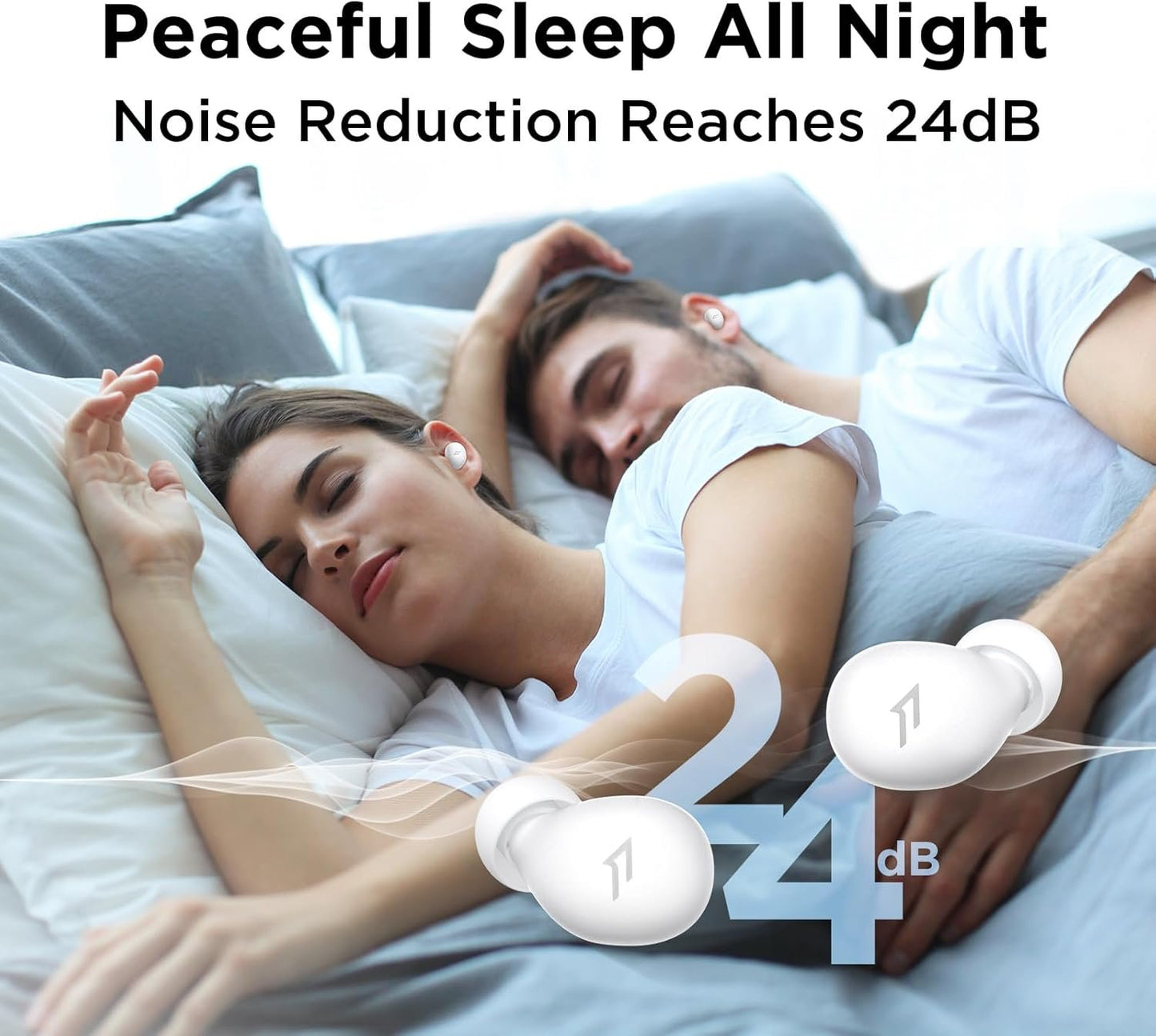 1MORE Mini Sleep Earbuds Headphones, Sleep Earbuds for Side Sleepers, Noise Blocking, Bluetooth 5.3, White Noise, Light and Comfortable Bluetooth Headphones, Invisible Sleeping Earbuds