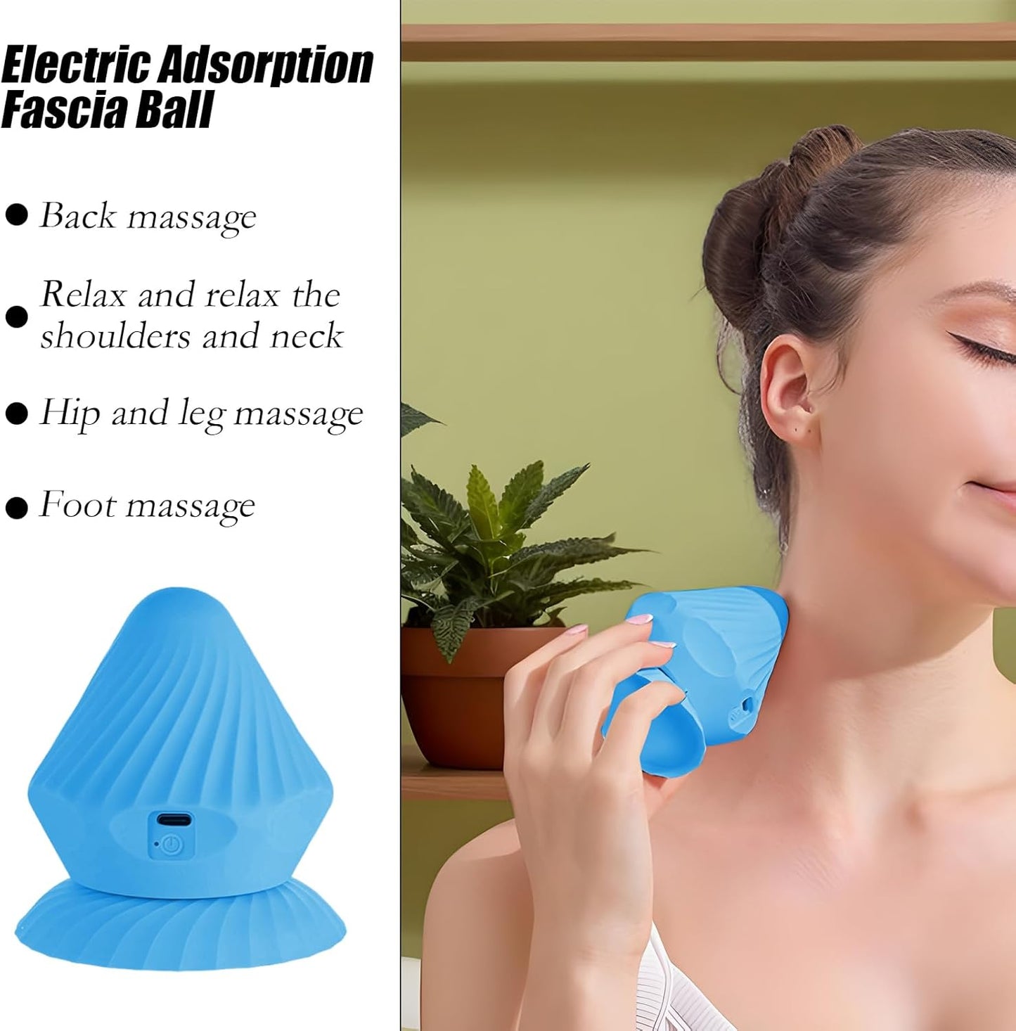 DAWCBVJQ Palla massaggiante elettrica vibrante per massaggi, palla a rilascio fasciale, massaggiatore muscolare elettrico, attrezzo regolabile a 4 marce, per il collo e le gambe della vita