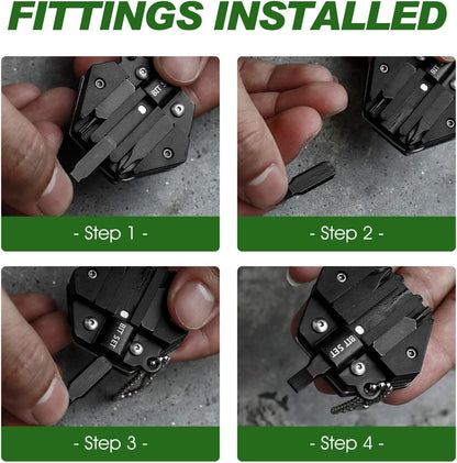 Multitool Card Key Chain - Hexagonal Kit with Micro Screw Driver Set, Allen Wrench, Rope Cutter, Knife, Ruler,Bottle Opener, Mini Folding EDC Tools for Outdoor Survival Camping Hiking Simple Repair